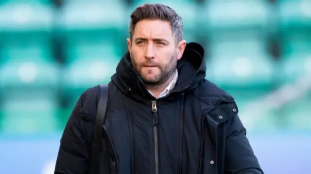 Hibs manager Lee Johnson arriving at Easter Road