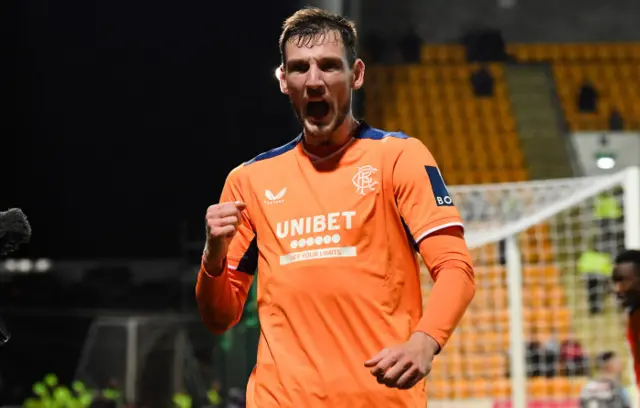 Borna Barisic celebrates his winning goal against St Johnstone