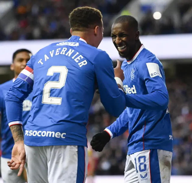 James Tavernier and Glen Kamara celebrate