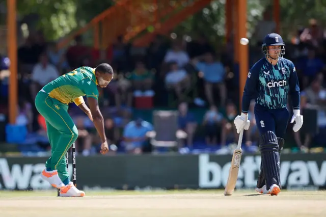 South Africa's Lungi Ngidi bowls in the second ODI against England