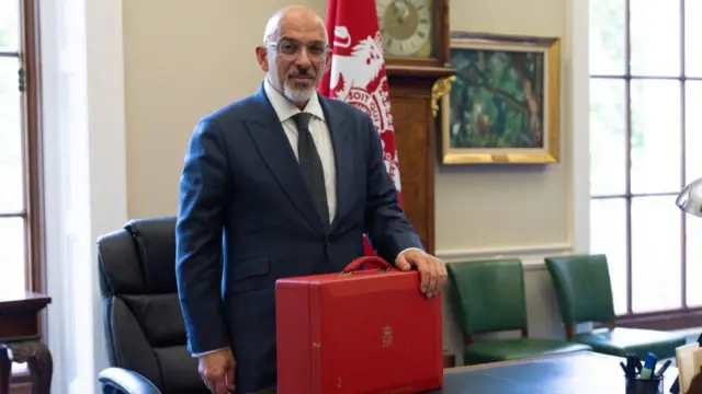 Nadhim Zahawi inside the Treasury with a red box