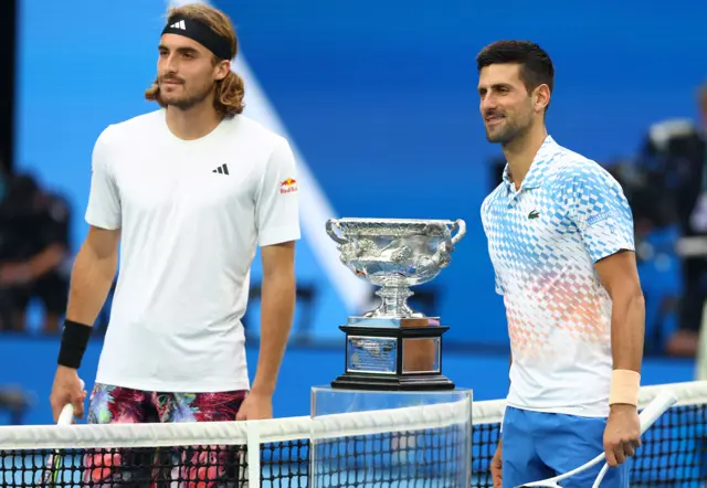 Stefanos Tsitsipas and Novak Djokovic