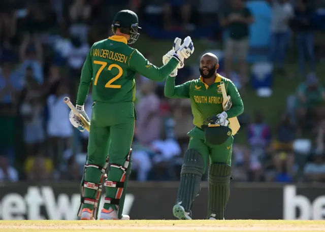 South Africa captain Temba Bavuma celebrates his century against England in the second ODI