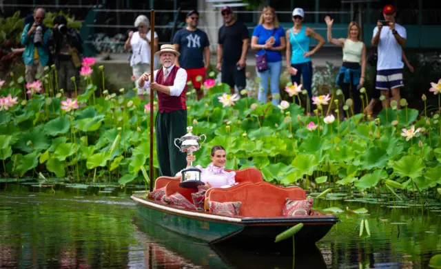 Aryna Sabalenka on a boat in Melbourne's Royal Botanic Gardens