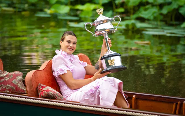 Aryna Sabalenka on a boat in Melbourne's Royal Botanic Gardens