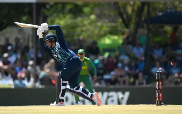 England opener Jason Roy is bowled by South Africa's Lungi Ngidi in the second ODI