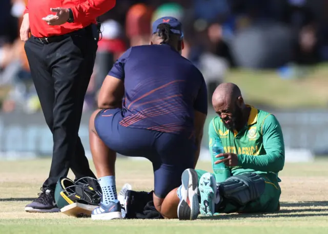 South Africa's Temba Bavuma after sustaining an injury