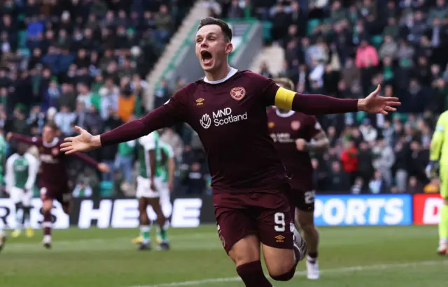 Lawrence Shankland scored Hearts' second goal in a 3-0 cup win over Hibs