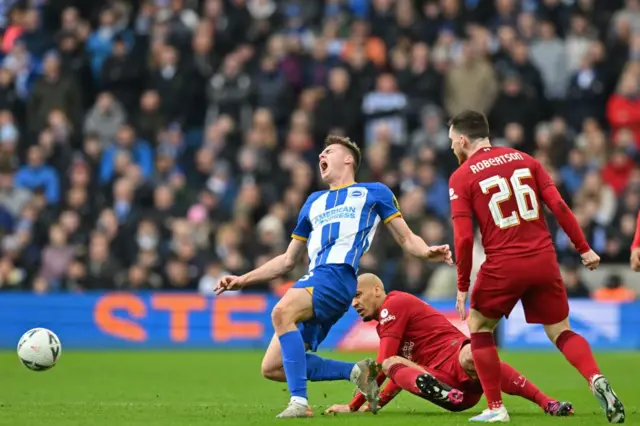 Evan Ferguson is fouled by Fabinho