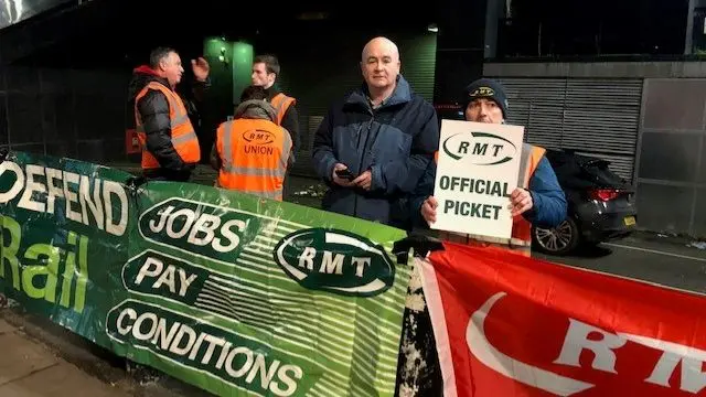 RMT general secretary Mick Lynch on the picket line at Euston