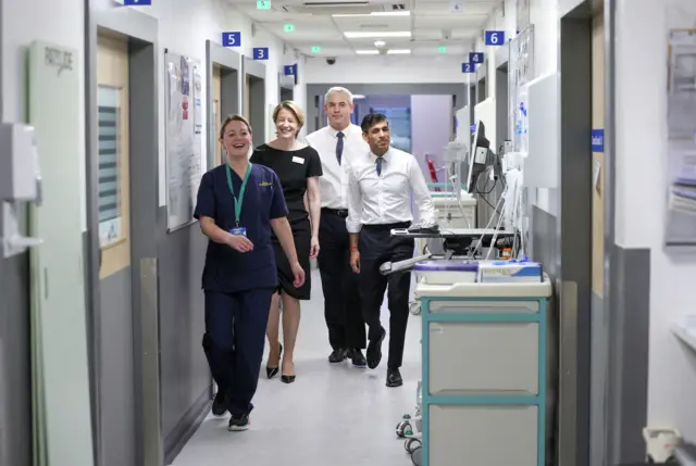 Prime Minister Rishi Sunak with Health Secretary Steve Barclay at University Hospital of North Tees