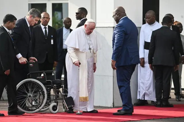 The Pope at the presidential palace in Kinshasa.