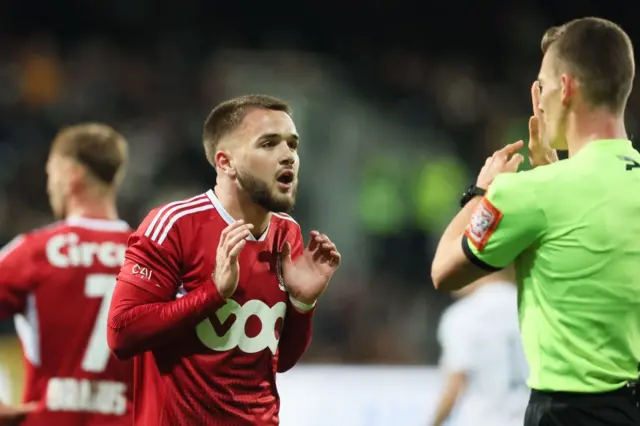 Standard's Nicolas Raskin reacts during a soccer match between KAS Eupen and Standard de Liege, Saturday 05 November 2022 in Eupen, on day 16 of the 2022-2023 'Jupiler Pro League' first division of the Belgian championship