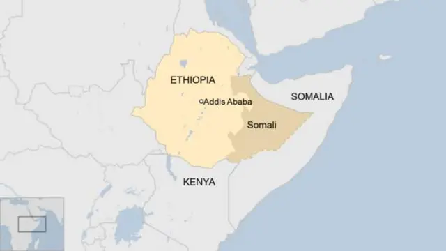 A map showing Ethiopia's Somali region, which borders Somalia.