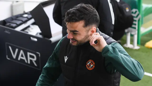 Dundee United's Tony Watt walks past the VAR machine during a cinch Premiership match between Celtic and Dundee United at Celtic Park,