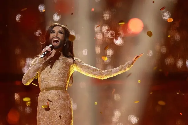 Conchita Wurst representing Austria in 2014 in Copenhagen Denmark