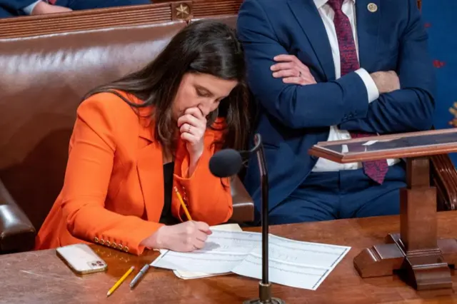 New York's Elise Stefanik, the third-highest ranking Republican in the House, has been jotting down notes during the session