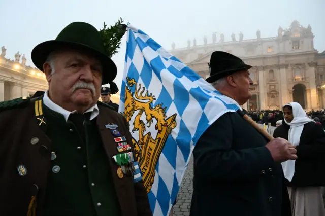 A delegation from Germany arrives for the funeral in St Peter's Square