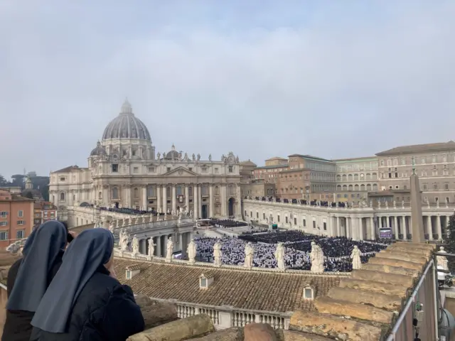 The view of St Peter's from a roof in the Vatican