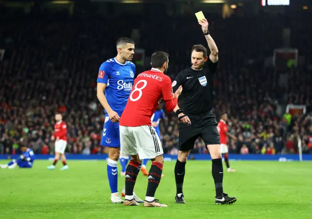 Bruno Fernandes is shown a yellow card