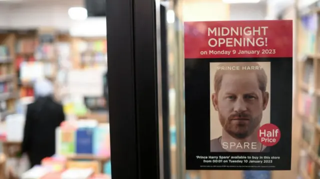 A poster advertising Prince Harry's forthcoming book Spare is pictured in the window of a book store in London