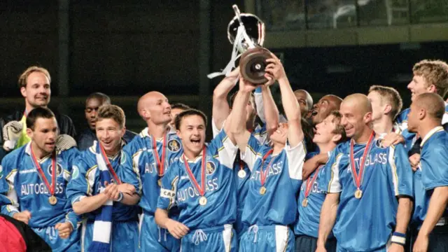 Chelsea players with the Uefa Cup Winners' Cup in 1998