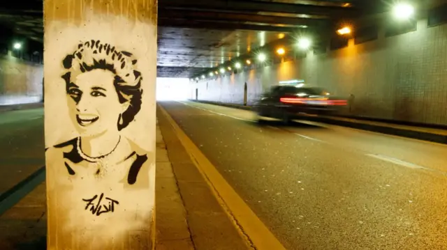 A mural of Princess Diana in the tunnel where died to mark the 21st anniversary of her death