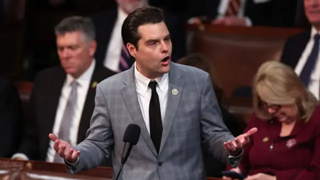 Matt Gaetz delivers remarks in the House of Representatives chamber