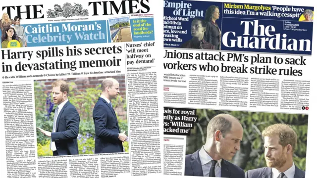 Front pages of the Times and the Guardian