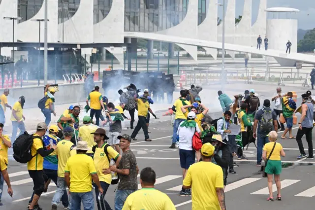 Tear gas seen around protesters