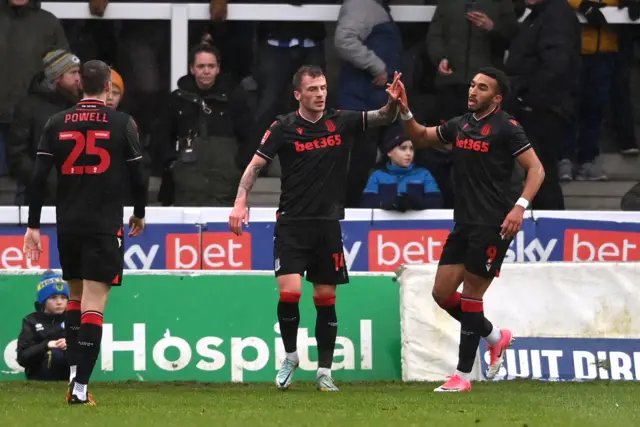 Stoke celebrate going ahead at Hartlepool.