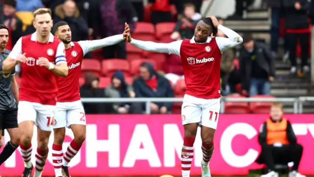 Bristol City celebrating their goal.