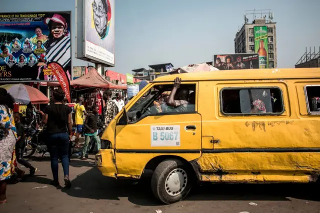 Yellow taxis in the streets of Kinshasa