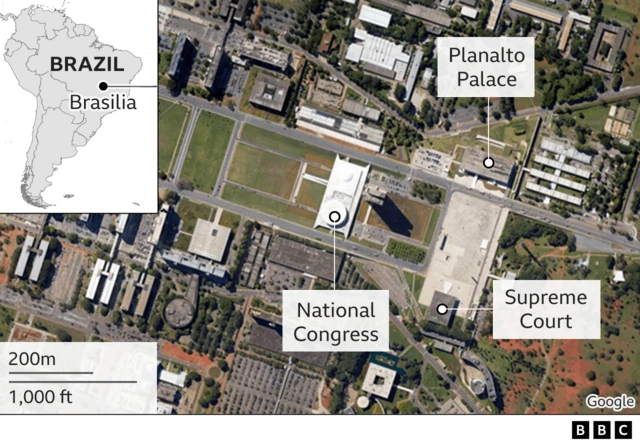 A map showing the government buildings in Brasilia