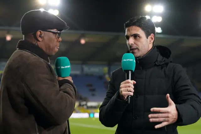 Arsenal boss Mikel Arteta talks to ITV's Ian Wright ahead of their FA Cup third-round tie against Oxford United