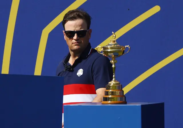 US captain Zach Johnspon looks at the Ryder Cup