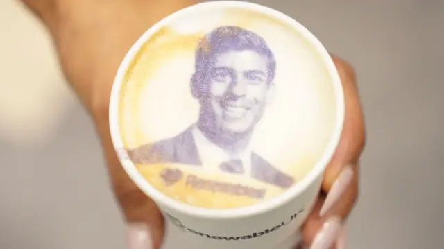 Coffee showing image of Rishi Sunak in the froth on the top