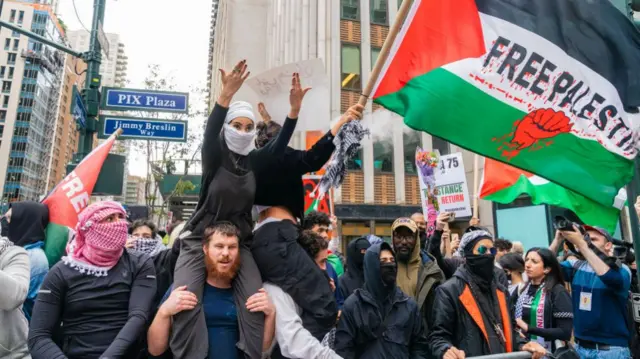 Pro-Palestinian demonstrators rallying in New York City on Tuesday