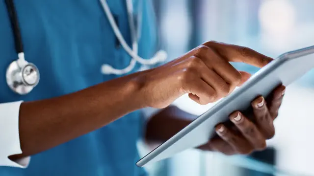 Generic shot of a doctor in scrubs in South Africa