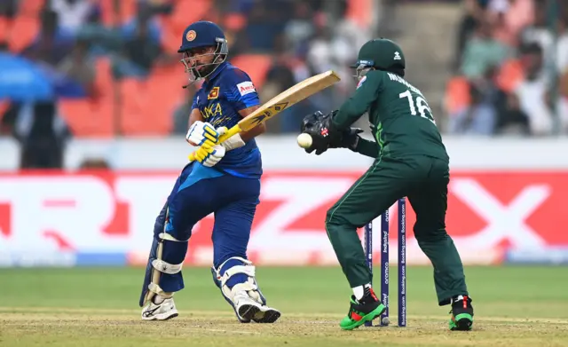 Sri Lanka's Sadeera Samarawickrama plays a shot against Pakistan