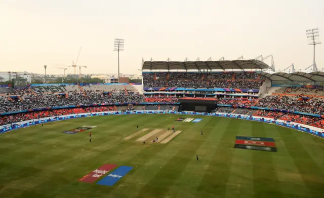 General view of the Rajiv Gandhi International Stadium in Hyderabad as Pakistan play Sri Lanka in the Cricket World Cup