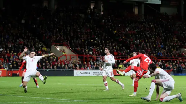 Nathan Broadhead scores for Wales