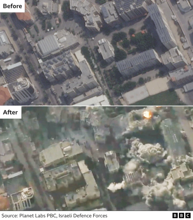 A before and after satellie image of the university