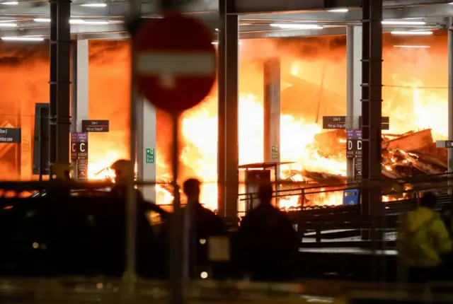 A huge fire in a car park