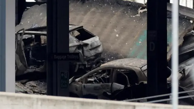 Burnt vehicles in Terminal Car Park 2