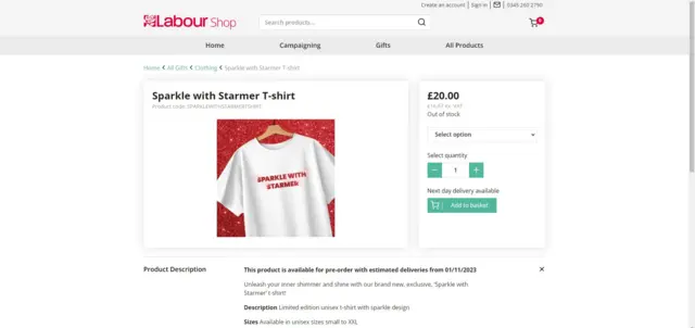 A screenshot the the Labour Shop website