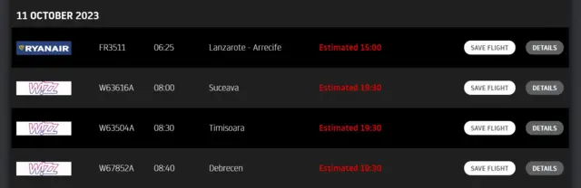 Departures board showing an estimated departure at 15:00 BST