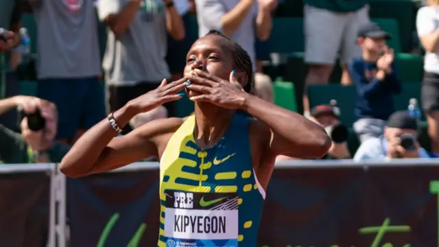 Faith Kipyegon of Kenya reacts after winning the Women's 1500m during the 2023 Prefontaine Classic and Wanda Diamond League Final at Hayward Field on September 16, 2023 in Eugene, Oregon.