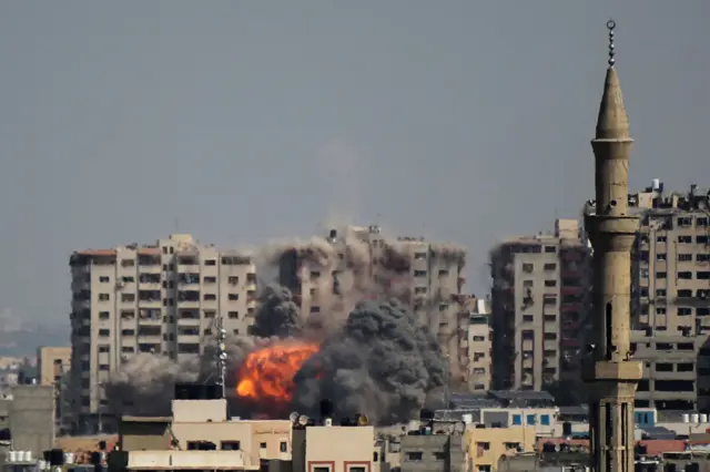 Buildings in Gaza are hit with explosions