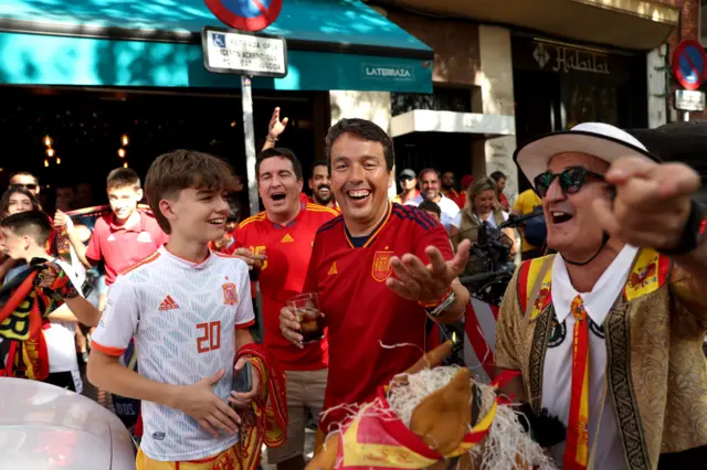 Spain fans gather in Seville before the UEFA Euro 2024 Qualifying Group D match at the Estadio La Cartuja de Sevilla in Seville